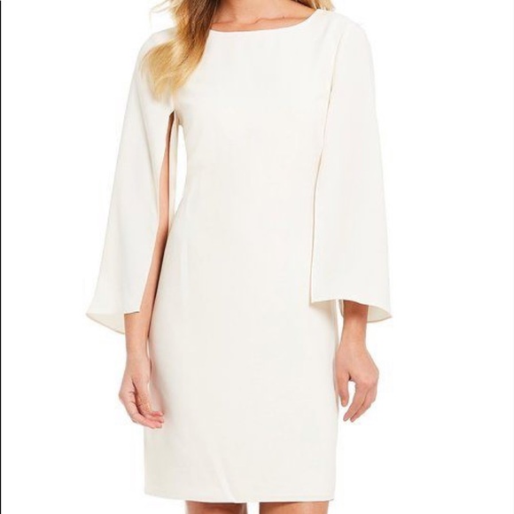 H Halston Dresses Cape Sleeve Winter White Sheath Dress Poshmark